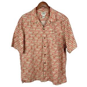 LL Bean Shirt Short Sleeve Traditional Fit Cotton Orange Tan Casual Men's L